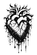 High contrast brush-like strokes dark aesthetic surrealist gothic blackwork otherworldly ornamental abstract heart tattoo design idea