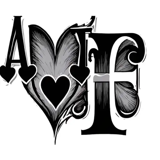 two letters of poker, from hearts and f of heart the first letter ahead and the second back tattoo design idea