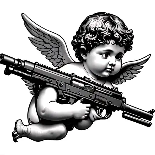 cherub with machinegun tattoo design idea