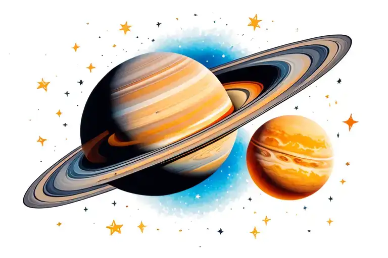 Saturn in space with Uranus surrounded by stars tattoo design idea