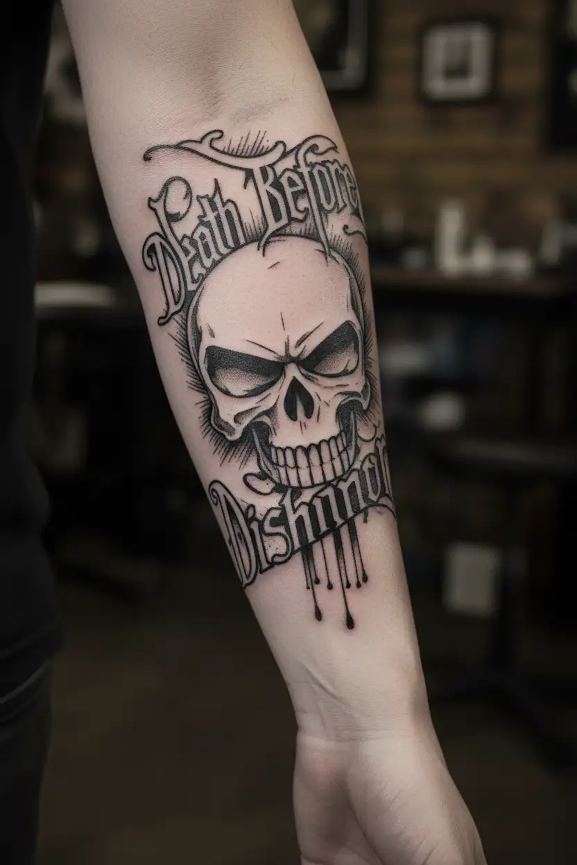 "Death Before Dishonor" punisher skull tattoo design idea