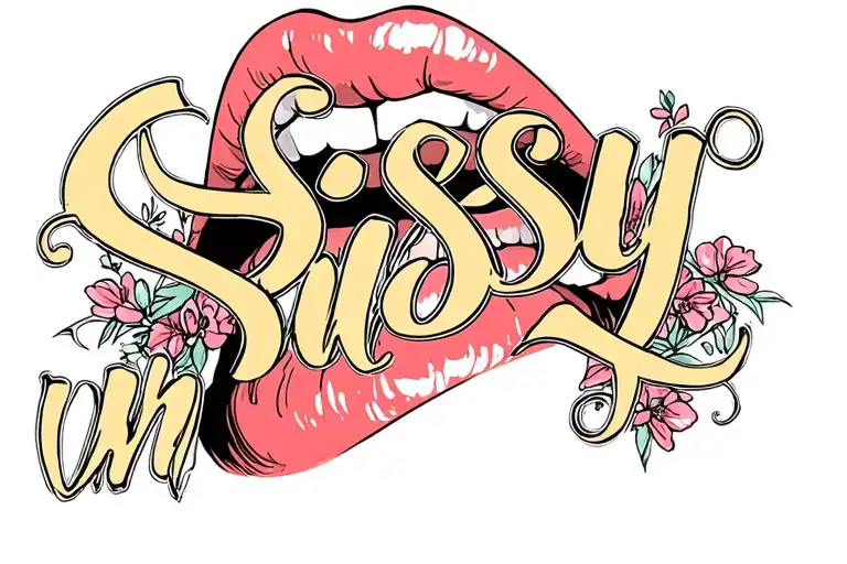"Sissy whore" open lips tattoo design idea