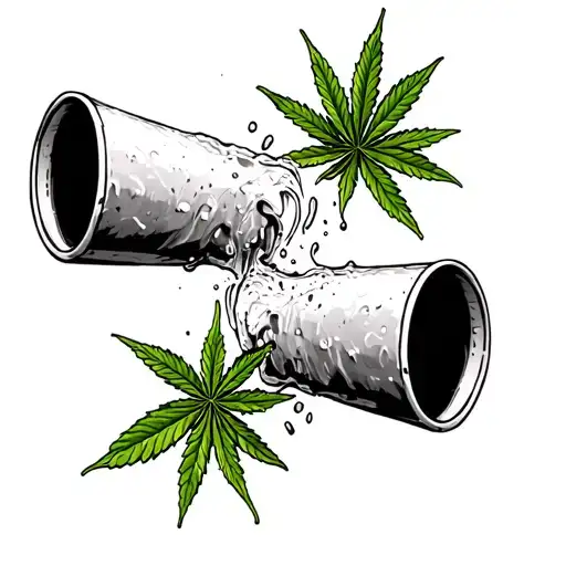 2 styrofoam cups pouring lean with weed leaves tattoo design idea