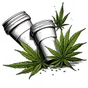 2 styrofoam cups pouring lean with weed leaves tattoo design idea