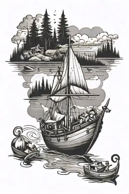 boat on a lake, Christmas parade, florida, and camping tattoo design idea
