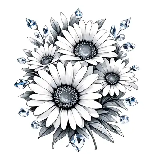 daisy flowers with diamond surrounded tattoo design idea