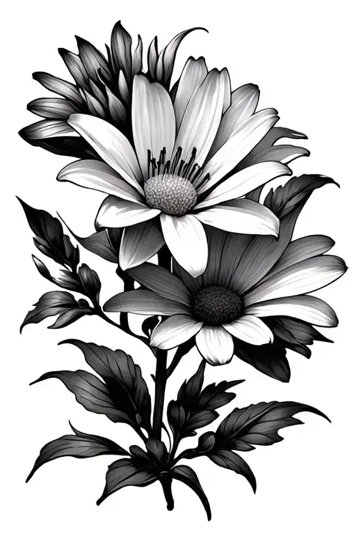 daisy, lilies, cosmos, violets, water lily flower tattoo design idea