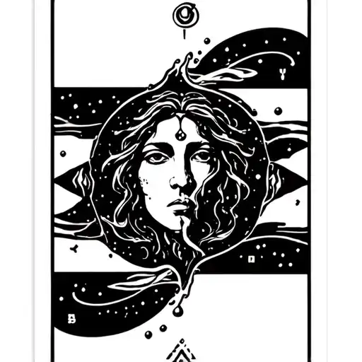 Tarot card with Aquarius astrological sign which pours water tattoo design idea