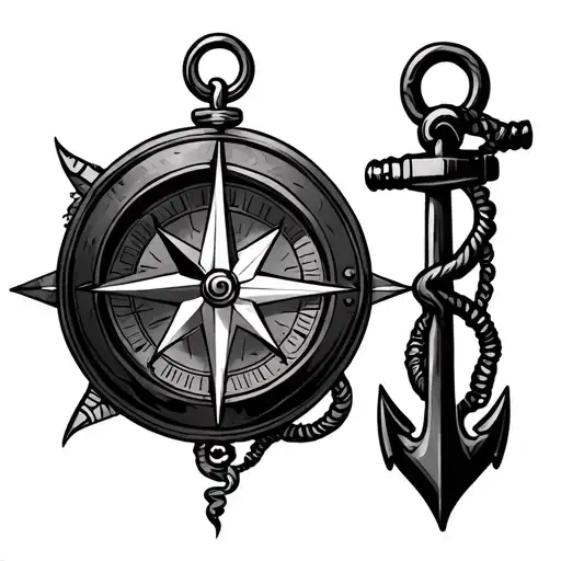 compass and anchor tattoo design idea