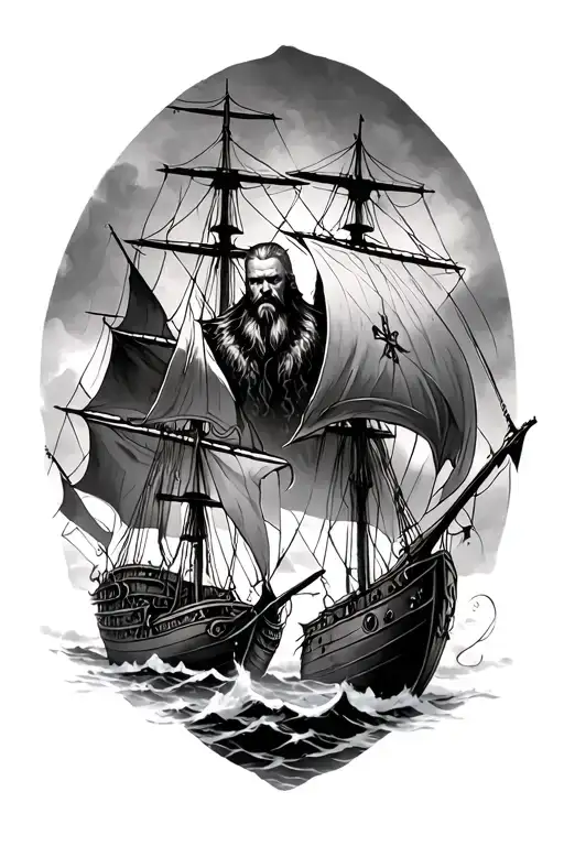 A leg sleeve of ragnar lothbrok, bijorn ironside, ivar the boneless and a longship tattoo design idea