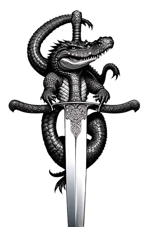 alligator samurai sword tattoo design idea