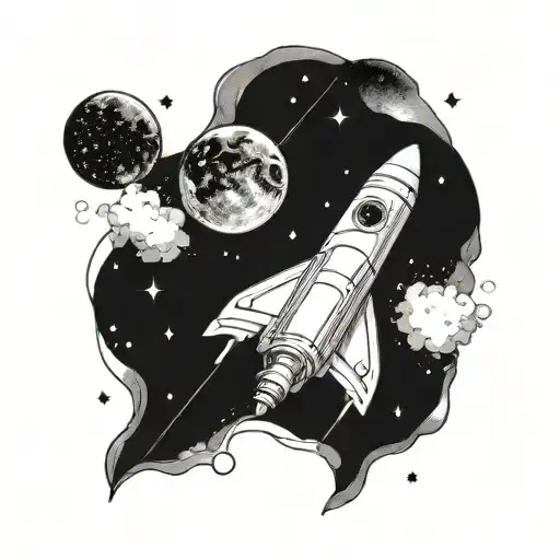 Galactic pharmacy: A futuristic space capsule surrounded by swirling galaxies and stars tattoo design idea