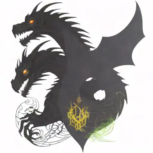 bipolar affectivity dragon two heads looking tattoo design idea