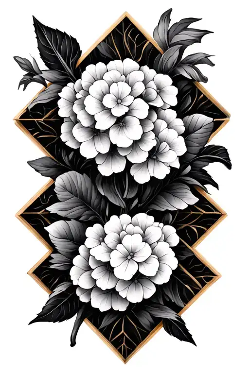 geometric design with Portuguese tile and hydrangeas tattoo design idea