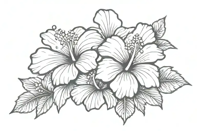 hawaiian hibiscus with black and pink flowers tattoo design idea