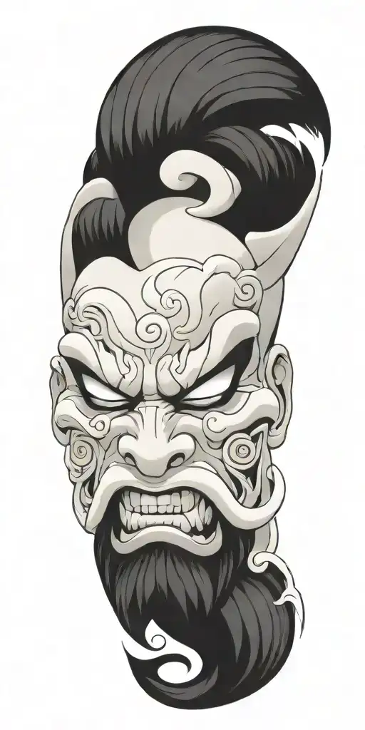 male anime character  oni mask fighting off inner demons  tattoo design idea