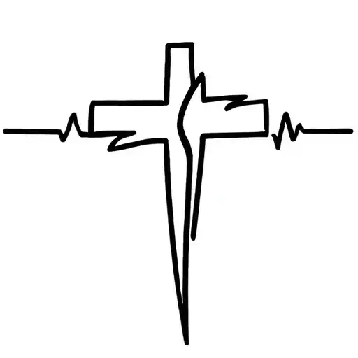 cross with heartbeat line intertwined tattoo design idea