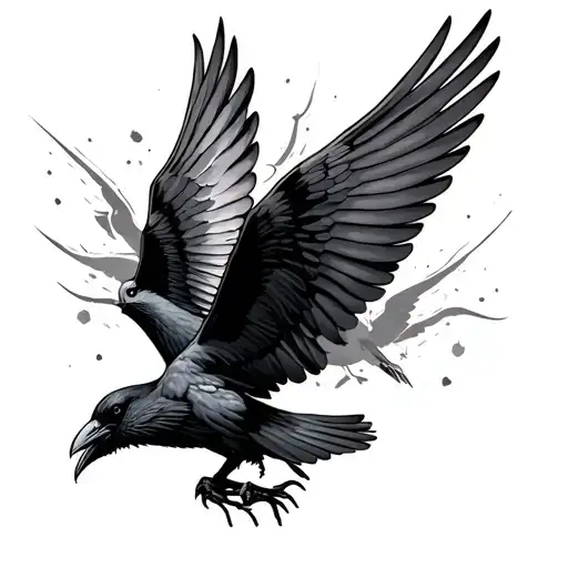 crow falling downward through the air, wings spread in distress, while a dove with open wings swoops in to catch and sav tattoo design idea