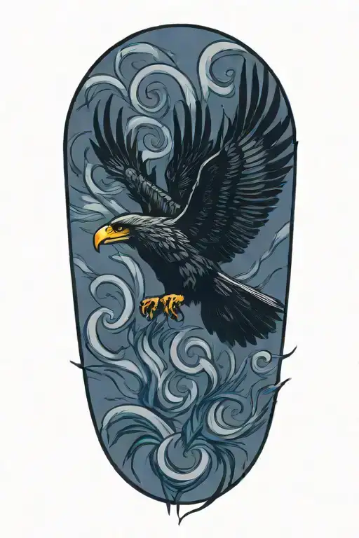 black hawk flying tattoo design idea