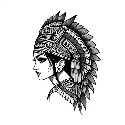 Aztec gangster princess tattoo design idea