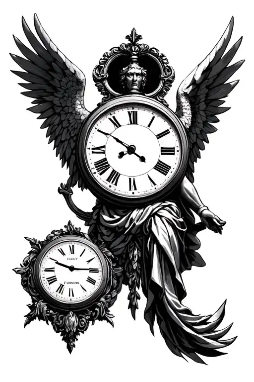 Saint Michael, clock and "time waits for no man" tattoo design idea