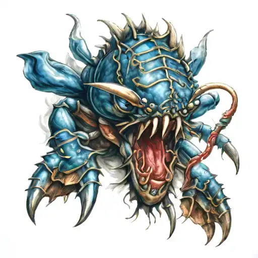 blue lobster fighting a boar tattoo design idea