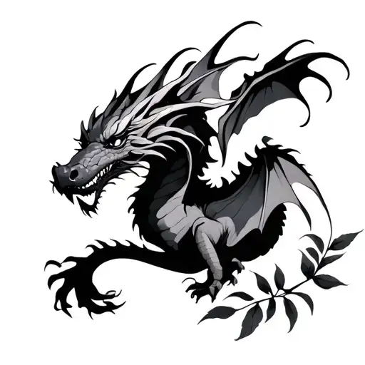 dragon flying with shadow leaves you tattoo design idea