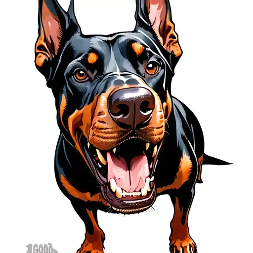 Angry Doberman bearing teeth claws tattoo design idea
