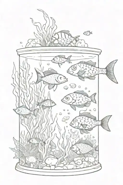 An intricate design of a saltwater aquarium filled with various marine creatures tattoo design idea