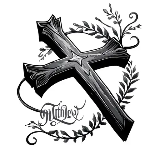 cross with Matthew 11:28 tattoo design idea