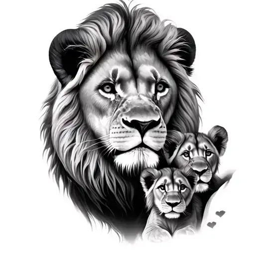 lion and 3 cubs face only tattoo design idea