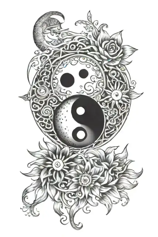 yin / yang, eternal life, ohm, breathe, love, joy, freedom, moon, sun tattoo design idea