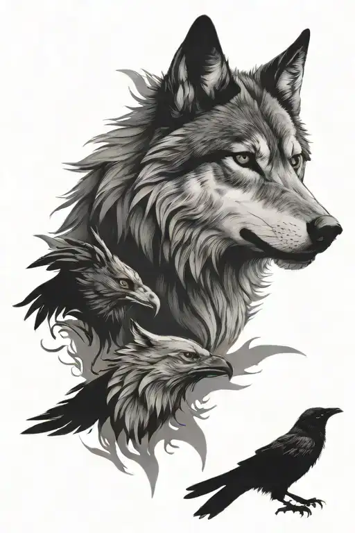 wolf and crow tattoo design idea
