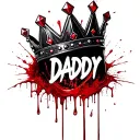 "DADDY" treyway bloods gang tattoo design featuring a black King crown with five red diamonds on top and blood dripping down tattoo design idea