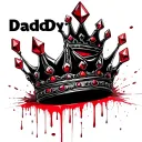 "DADDY" treyway bloods gang tattoo design featuring a black King crown with five red diamonds on top and blood dripping down tattoo design idea