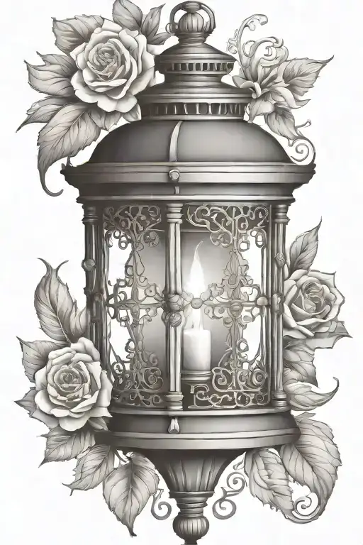 ornate vintage lantern with candle    tattoo design idea