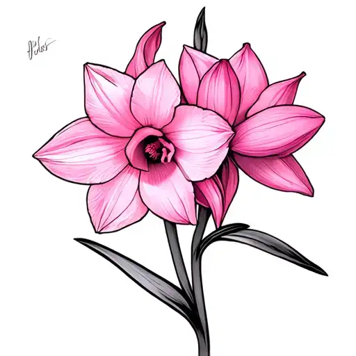 pink daffodil and its faded twin tattoo design idea