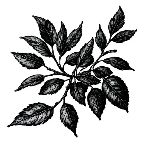 Three distinct elements connected by a single branch (like an olive or vine branch) tattoo design idea