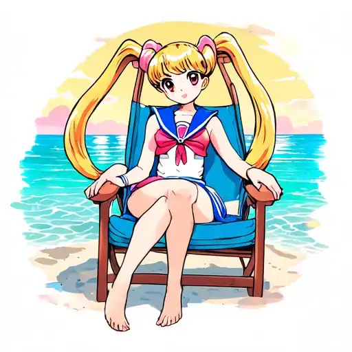 sailor moon girl in a beach chair tattoo design idea