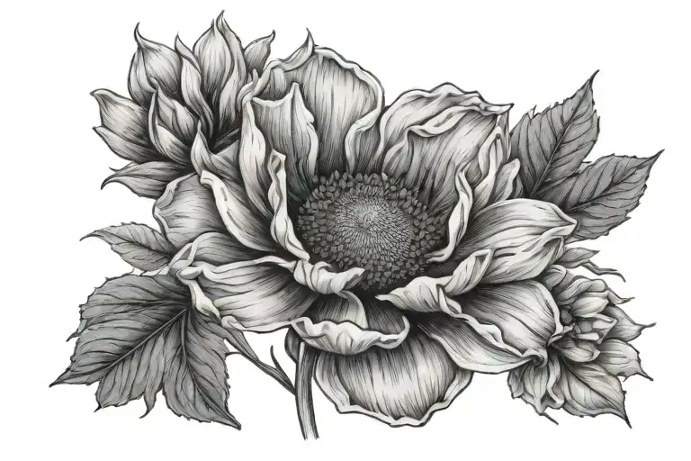 poppy flower, sunflower, daisy flower tattoo design idea