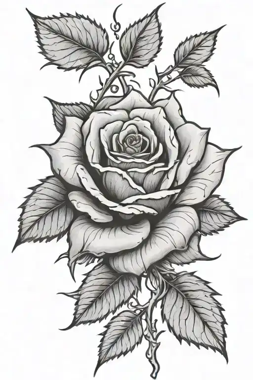 rose with three leafs and three thorns beautiful tattoo design idea