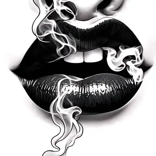 nose and lips with smoke coming from the mouth and black background tattoo tattoo design idea