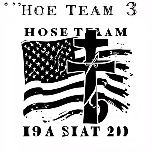 "Hose Team 3" Firefighters USA flag with Christian cross tattoo design idea
