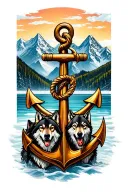 anchor with 3 mountain peaks and a wolf pack tattoo design idea