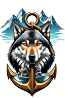 anchor with 3 mountain peaks and a wolf pack tattoo design idea