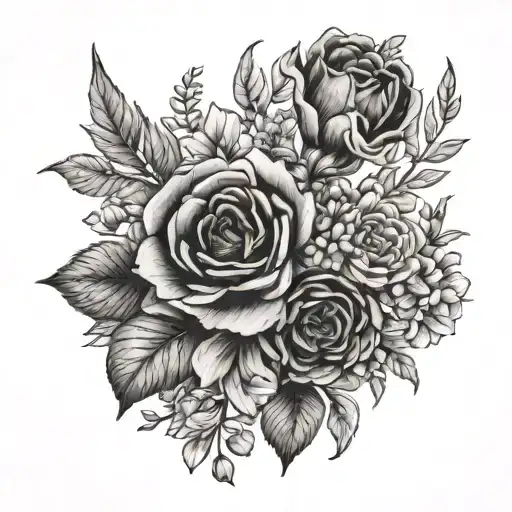 birth flower bouquet February, November tattoo design idea