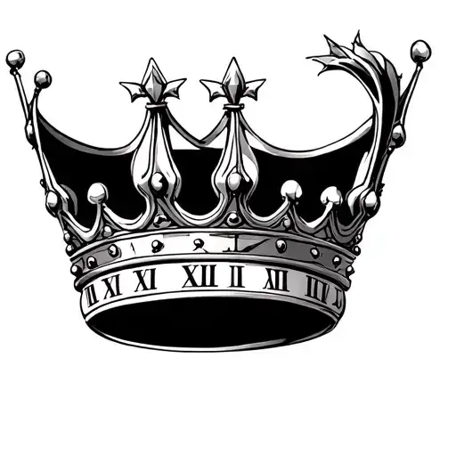 crown tattoo with Roman numerals surrounded tattoo design idea
