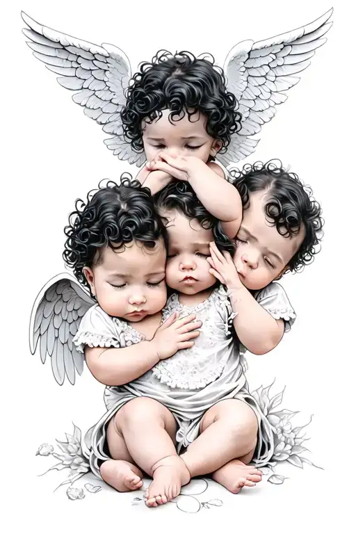 see no evil hear see speak no evil baby angels with black curly hair tattoo design idea