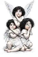 see no evil hear see speak no evil baby angels with black curly hair tattoo design idea