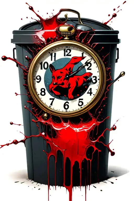 I want a trash floor on the inner forearm (~ 12x8 cm). Center: Sanding clock with a crack from which a red dog is spilled out tattoo design idea